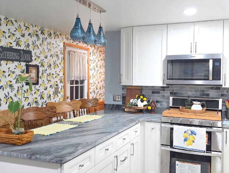 Blue Gray Glass With Sparkle Design Subway Backsplash Tile - BA8010 - Customer Photo From Kara R