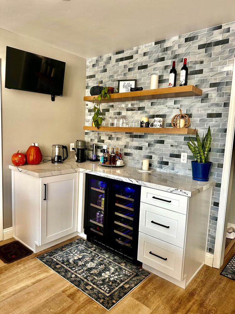 Blue Gray Glass With Sparkle Design Subway Backsplash Tile - BA8010 - Customer Photo From Kacy