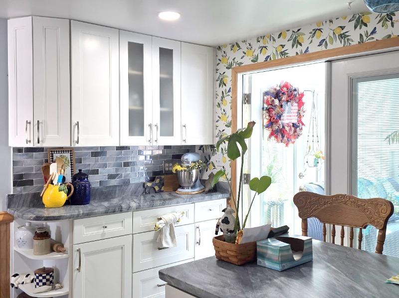Blue Gray Glass With Sparkle Design Subway Backsplash Tile - BA8010 - Customer Photo From Kara R