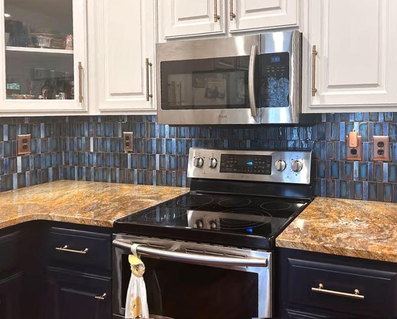 Blue Rustic Glass Backsplash Tile - BA6204 - Customer Photo From Lisa Linville