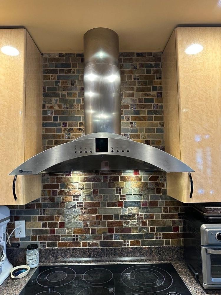 Rustic Slate and Glass Mixed - Slate Subway Backsplash Tile - BA1026 - Customer Photo From Hillary Granfield