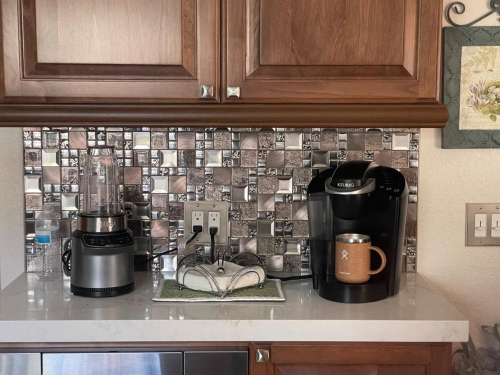 Glass Metal Gray Copper Mosaic Backsplash Tile - BA62010 - Customer Photo From Patty Tambe