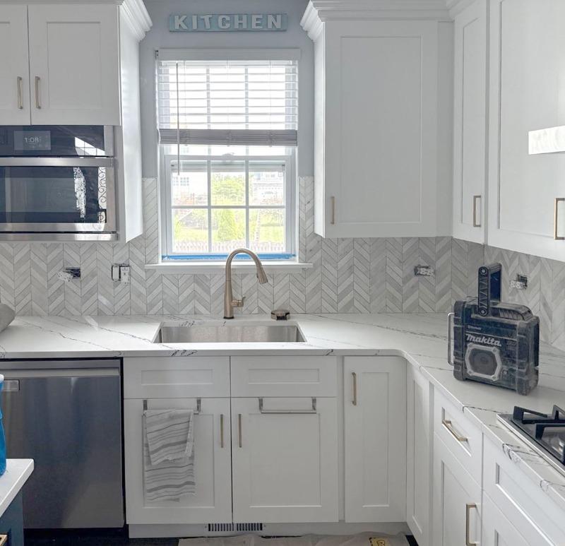 White Modern Marble Chevron tile with Multiple Textures - BA631613 - Customer Photo From Ed Duda