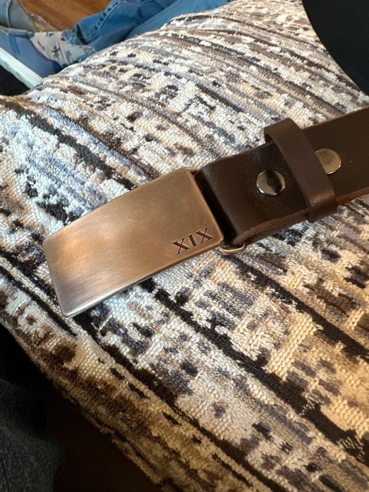 Bronze 8th Anniversary Custom Belt Buckle - Customer Photo From Summer