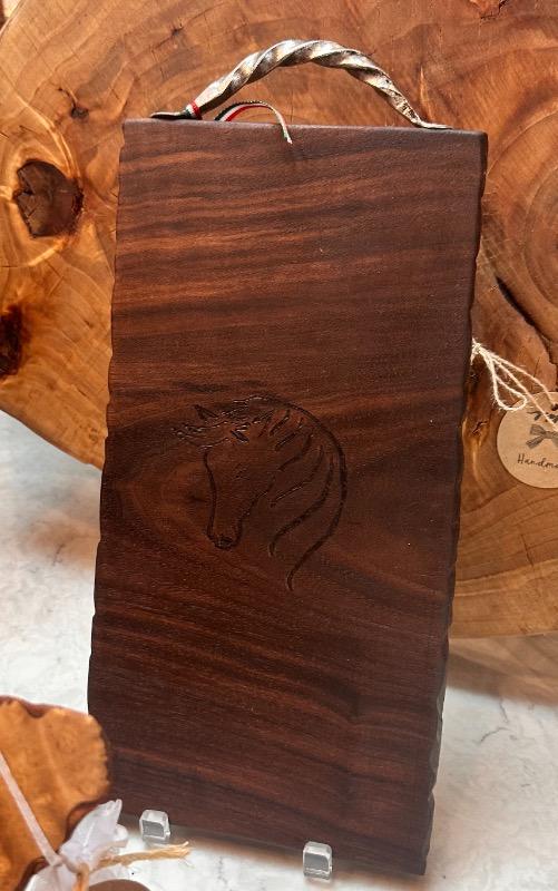 Horse wall hanging/charcuterie board 18” x 10” California Black Walnut. Great birthday gift/housewarming gift. Free Shipping before Christmas. - Customer Photo From Debbie Whitaker