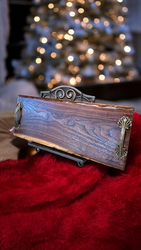 Large California Black Walnut Live Edge Charcuterie Board With Italian Handles - Customer Photo From Karen Eaton