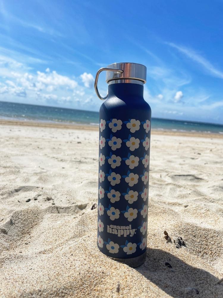 Navy Blue Retro Floral Print Copper Insulated Water Bottle - 650ml - Customer Photo From Juliet T.
