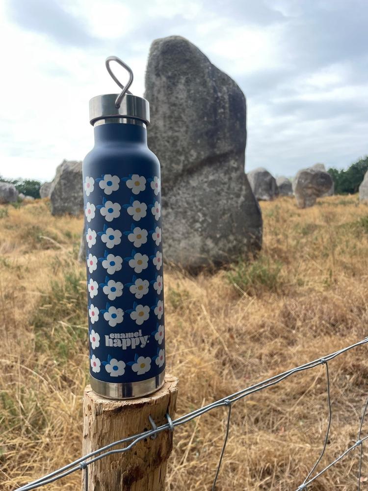Navy Blue Retro Floral Print Copper Insulated Water Bottle - 650ml - Customer Photo From Juliet T.