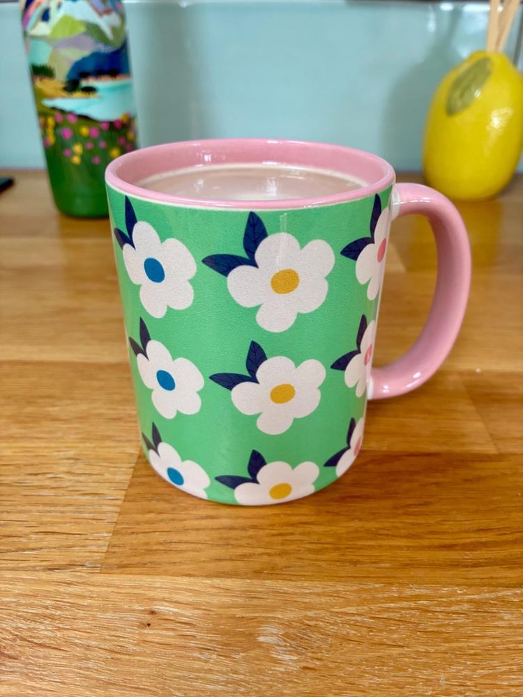Retro Floral 11oz Ceramic Mug - Meadow Green with Pink - Customer Photo From judith b.