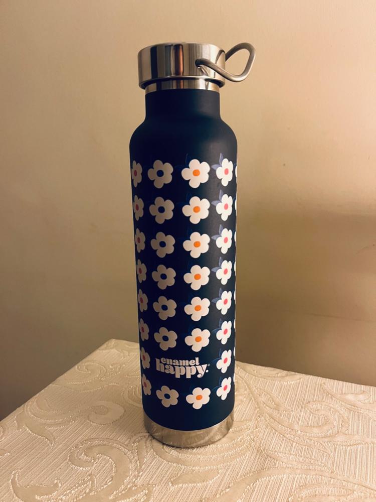 650ml Copper Insulated Retro Floral Print Water Bottle Lime Green / Navy - Enamelhappy - Customer Photo From Claudia Tinnirello