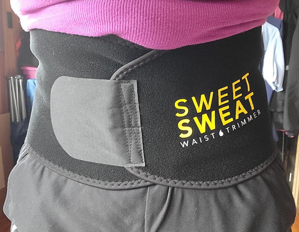 Sweet Sweat Belt Waist Trimmer Belt Adjustable Intensive Slimming Waist  Clincher Sauna Weight Loss Trainer for Exercise Workout Running Jogging Gym  Yoga Back Support Wrap (M) Black