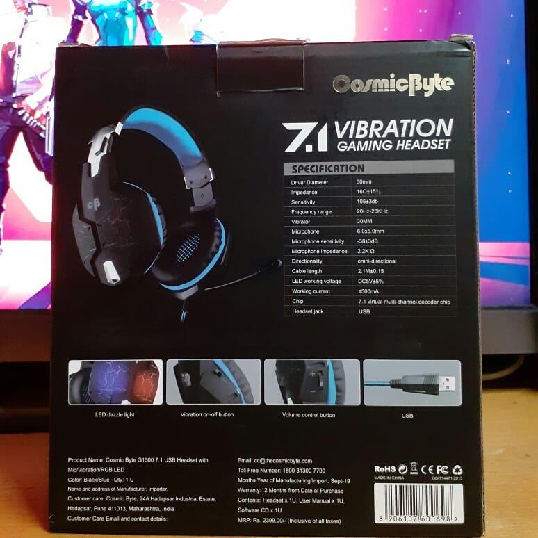 Cosmic Byte G1500 7.1 Channel USB Headset for PC with RGB LED Lights (Black/Blue) - Customer Photo From Owais S.