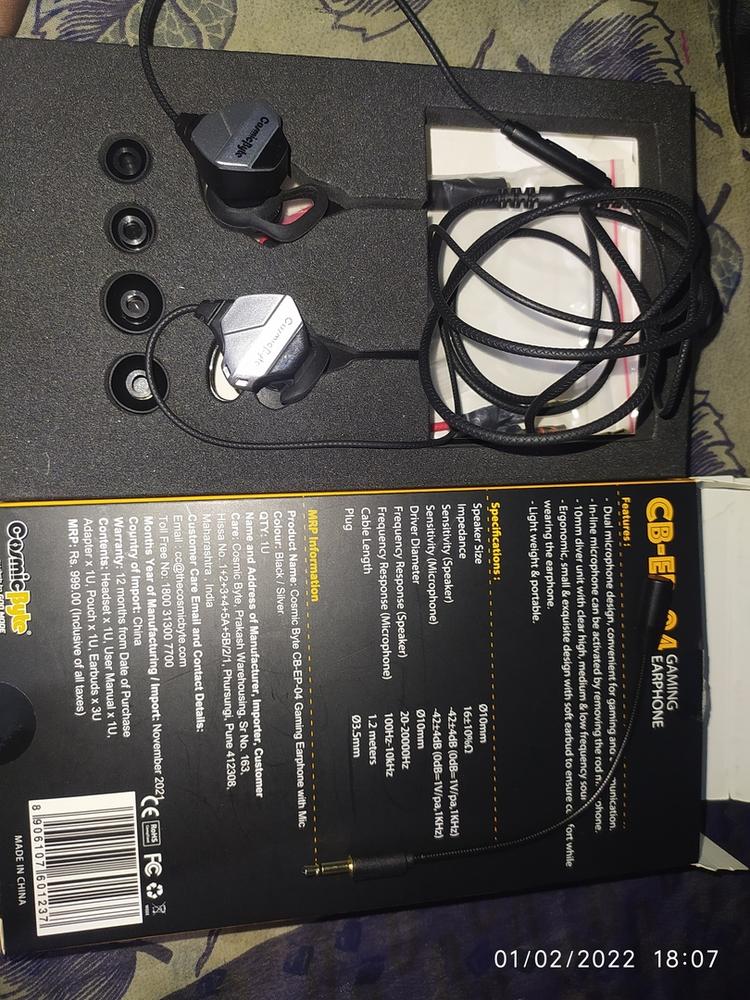 Cosmic Byte CB-EP-04 Gaming Earphone with Detachable Microphone for PC, PS4, Mobiles, Tablets (Black/Silver) - Customer Photo From Omprakash Y.