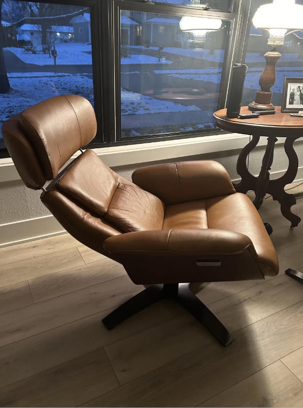 Elvin Leather Recliner and Ottoman - Customer Photo From rune