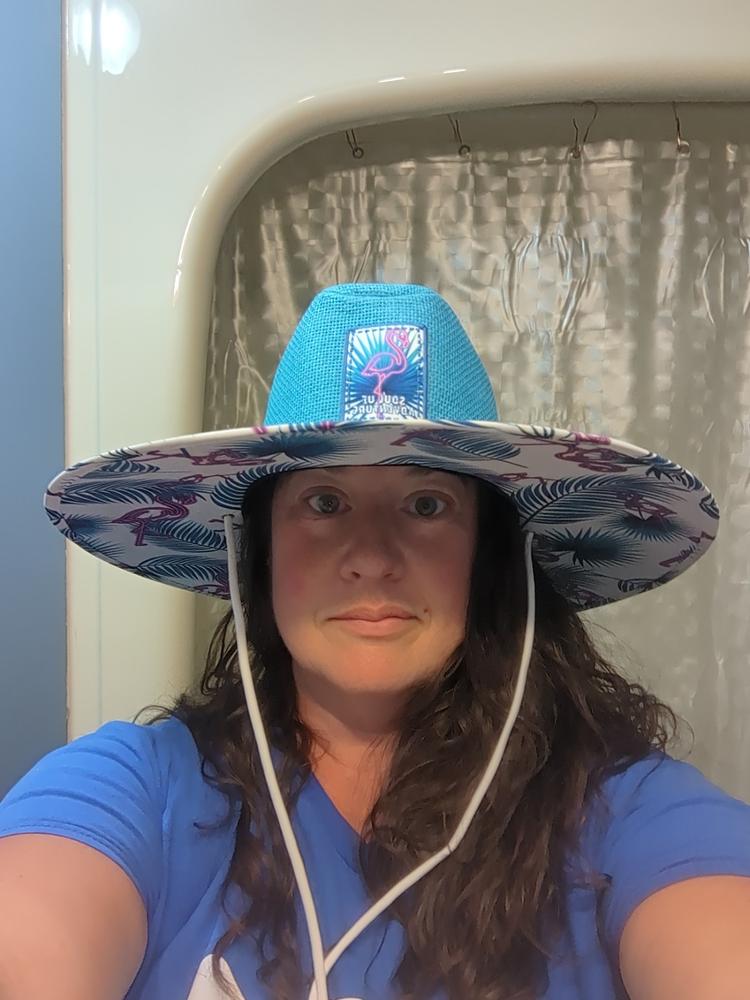 Keys Straw Hat | Neon Mingos | Teal - Customer Photo From Mandy Drinkle