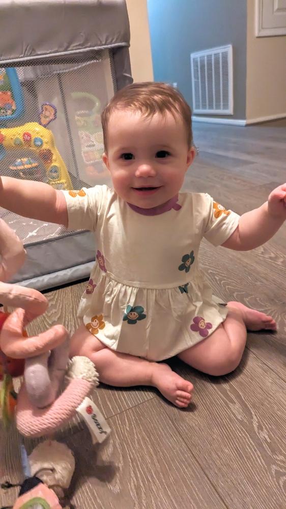 Bumbunny Baby | Short Zip Romper in Retro Smileys