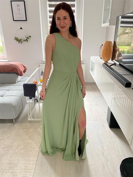 One Shoulder Long Chiffon Dresses with Slit Dusty Sage - Customer Photo From Emily Smith