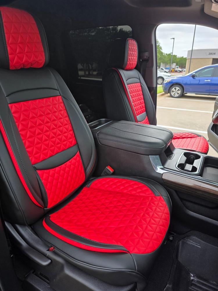 2025 Chevrolet Silverado red & black front seat covers — verified review by Nick R. — Seat Cover Solutions