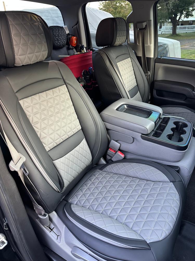 GMC Sierra gray & black front seat covers — verified review by Luis B. — Seat Cover Solutions