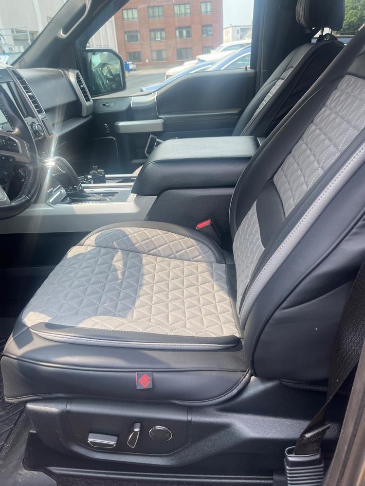 Ford F-150 gray & black front seat covers — verified review by Raymond H. — Seat Cover Solutions