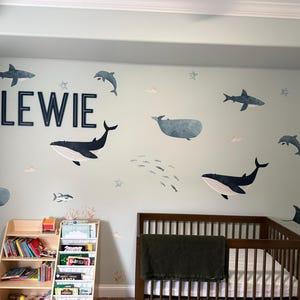 Stickers Muraux En Tissu Baleine Bleue Et Bulles - Déco Chambre Bébé - Canvaspuzzle