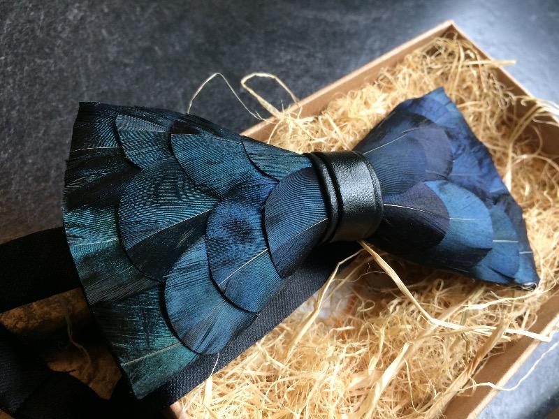 Blue Feather Bow Tie - Customer Photo From Malisa L.