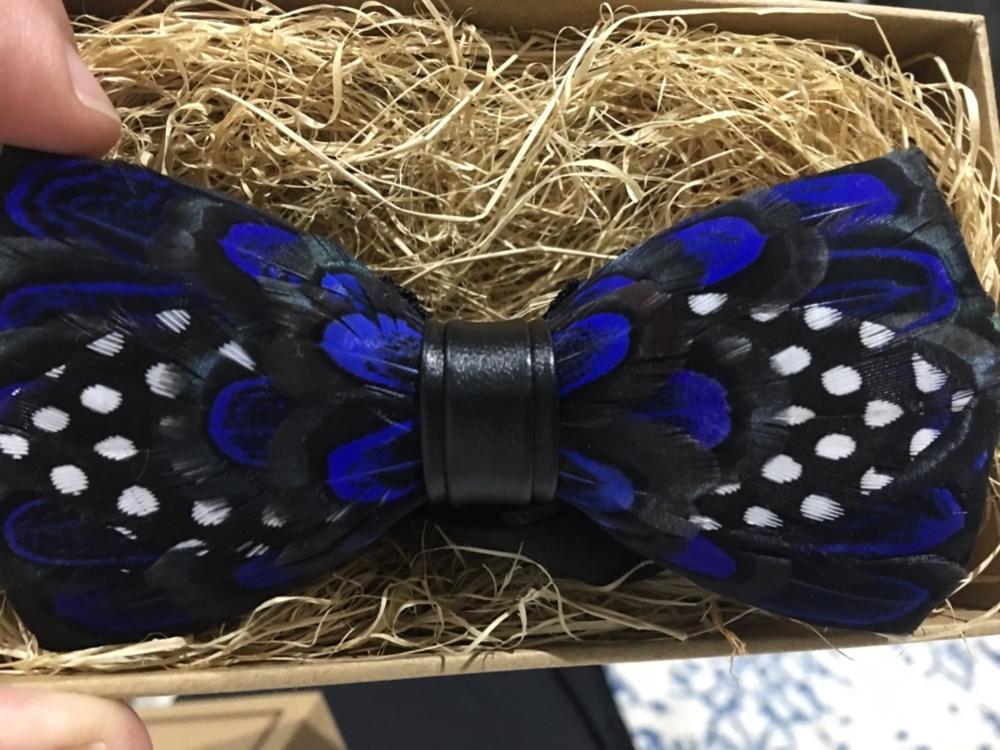 Blue Polka Dot Feather Bow Tie - Customer Photo From Peter A.