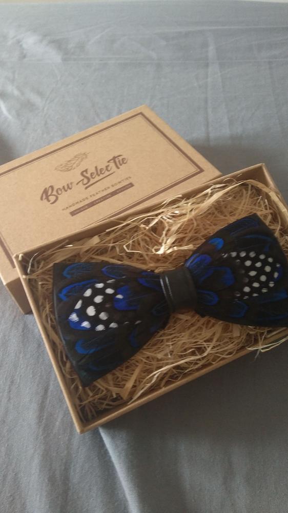Blue Polka Dot Feather Bow Tie - Customer Photo From JESUS D.