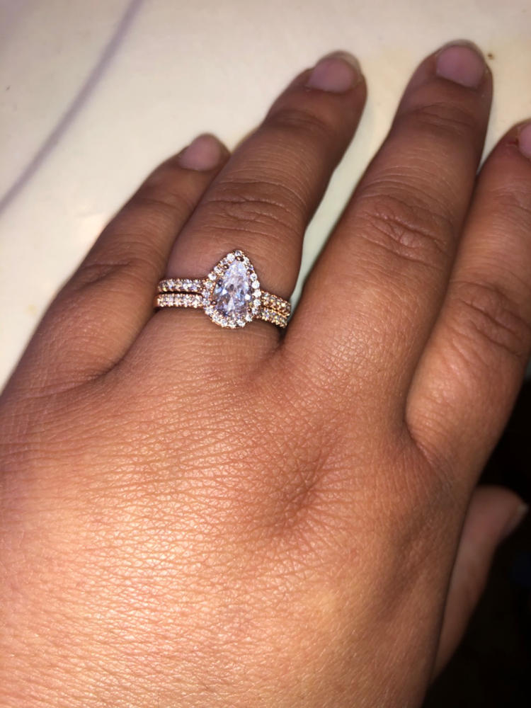 Pear Cut Halo Engagement Ring Rose Gold Halo Wedding Set Modern Gents Trading Co.