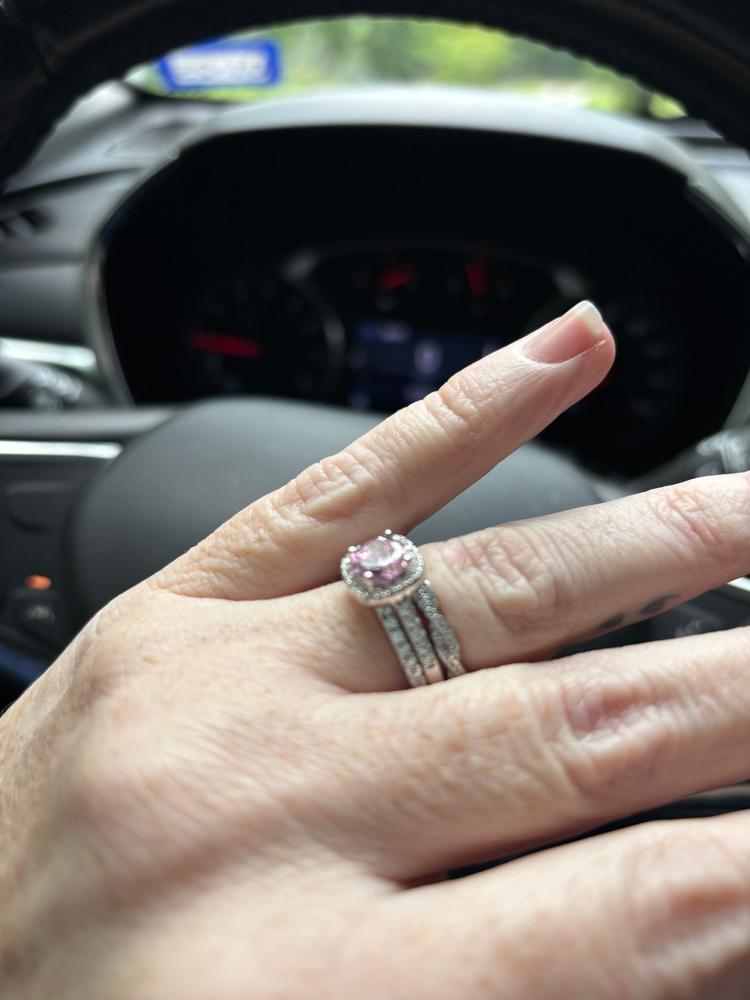 The Halo - Pink Sapphire - Customer Photo From Christi Anderson