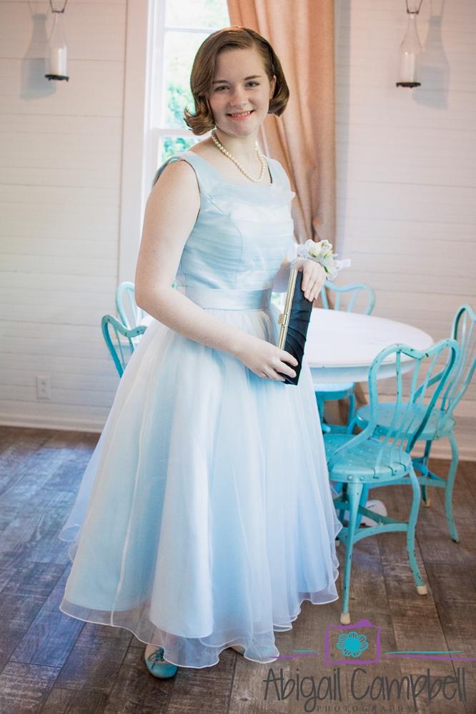 Blue tea length wedding dress best sale