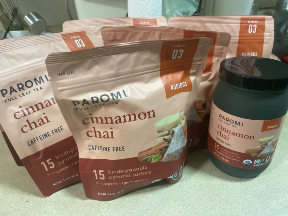 Organic Cinnamon Chai Rooibos Tea, Caffeine Free, in Pyramid Tea Bags - Customer Photo From Chieko L.