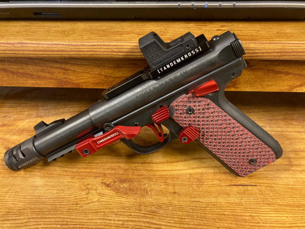 thumbnail image 2 of Hogue Rubber Checkered Grips For Ruger Mark IV 22/45 – Black, Made In USA 2 of 3