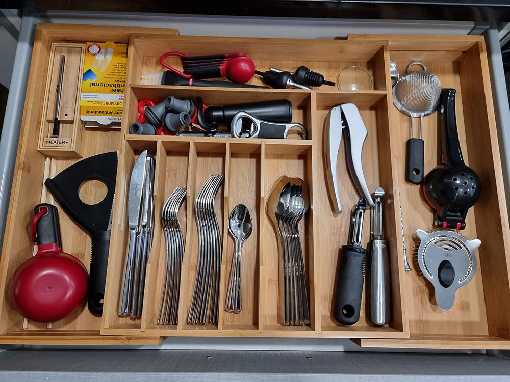 Bamboo Drawer Organizer for Silverware & Utensils (Expands 16-28in) - Customer Photo From user