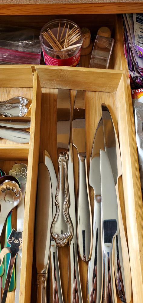 Bamboo Drawer Organizer for Silverware & Utensils (Expands 16-28in) - Customer Photo From Linsey Skelly