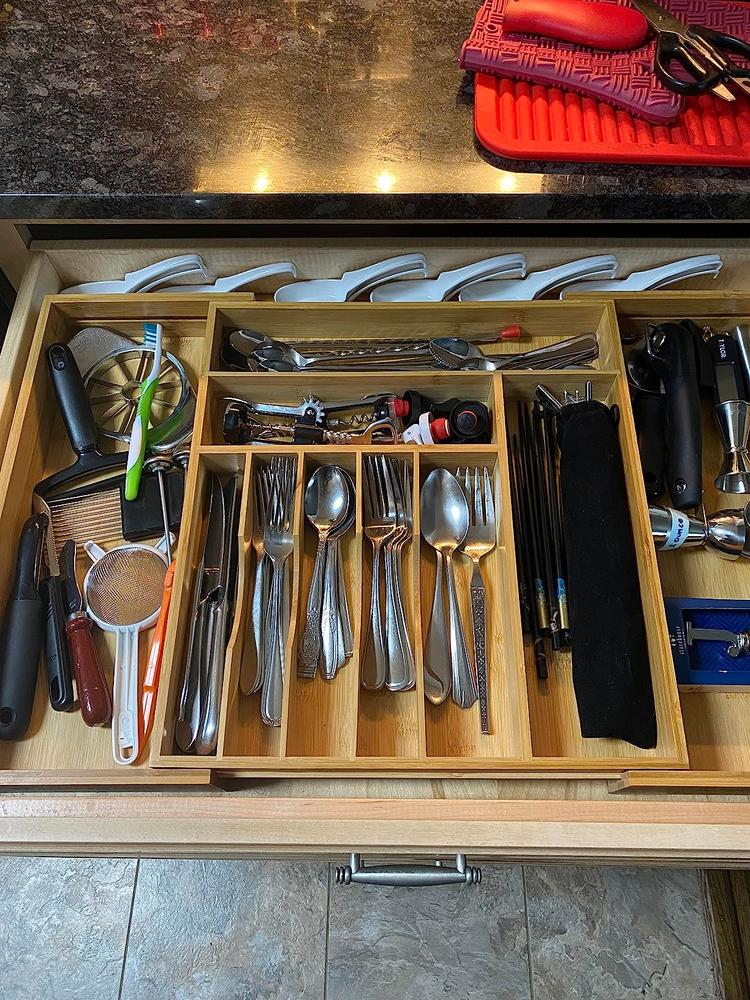 Bamboo Drawer Organizer for Silverware & Utensils (Expands 16-28in) - Customer Photo From Brenda Jacksonchaka