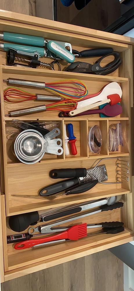 Bamboo Utensils & Junk Drawer Organizer (Expands 15.75-28in) - Customer Photo From Amber