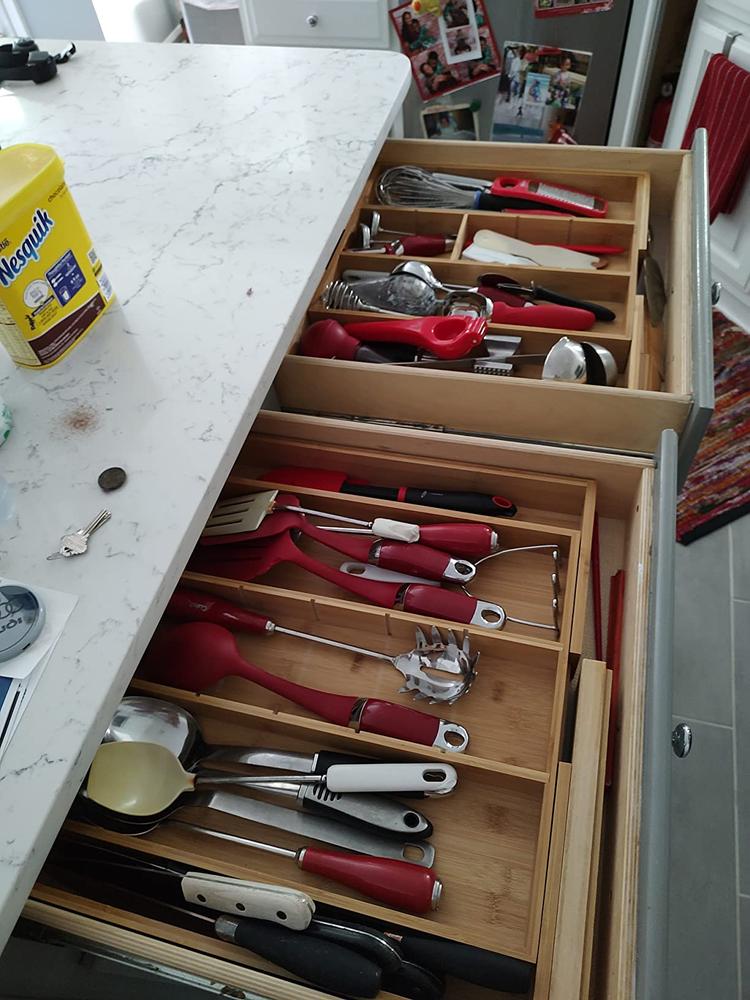 Bamboo Utensils & Junk Drawer Organizer (Expands 15.75-28in) - Customer Photo From N