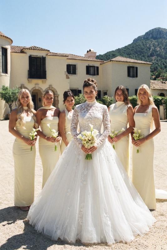 ココフォト3  wedding 3D Floral Lace Tulle A-Line Wedding Dress with High Neck Long