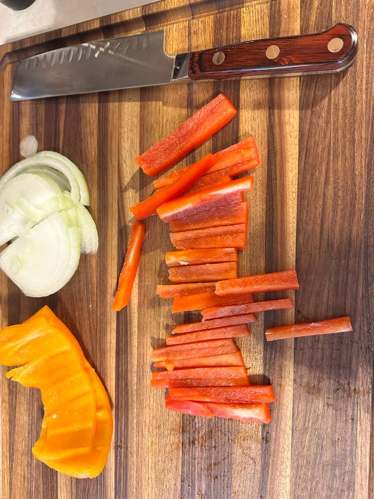 7″ Premier Forged Nakiri (Vegetable) Knife with Kullenschliff (Granton) Edge - Customer Photo From Walt H