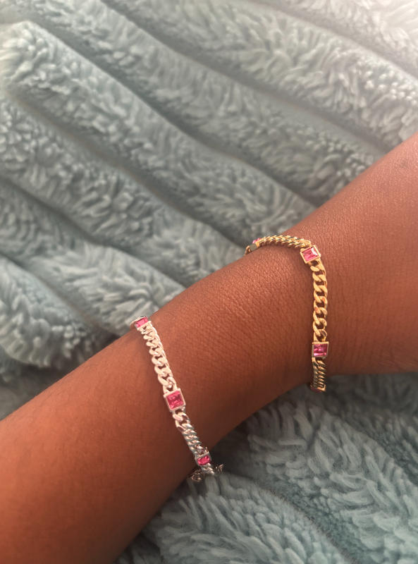 October Birthstone Rose Curb Chain Bracelet - Customer Photo From Jamiya Cooper