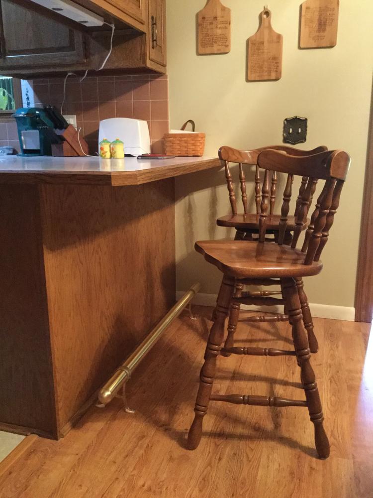 Floor Mount Foot Rail Bracket - Satin Brushed Brass - 2" OD - Customer Photo From Roberta Blue