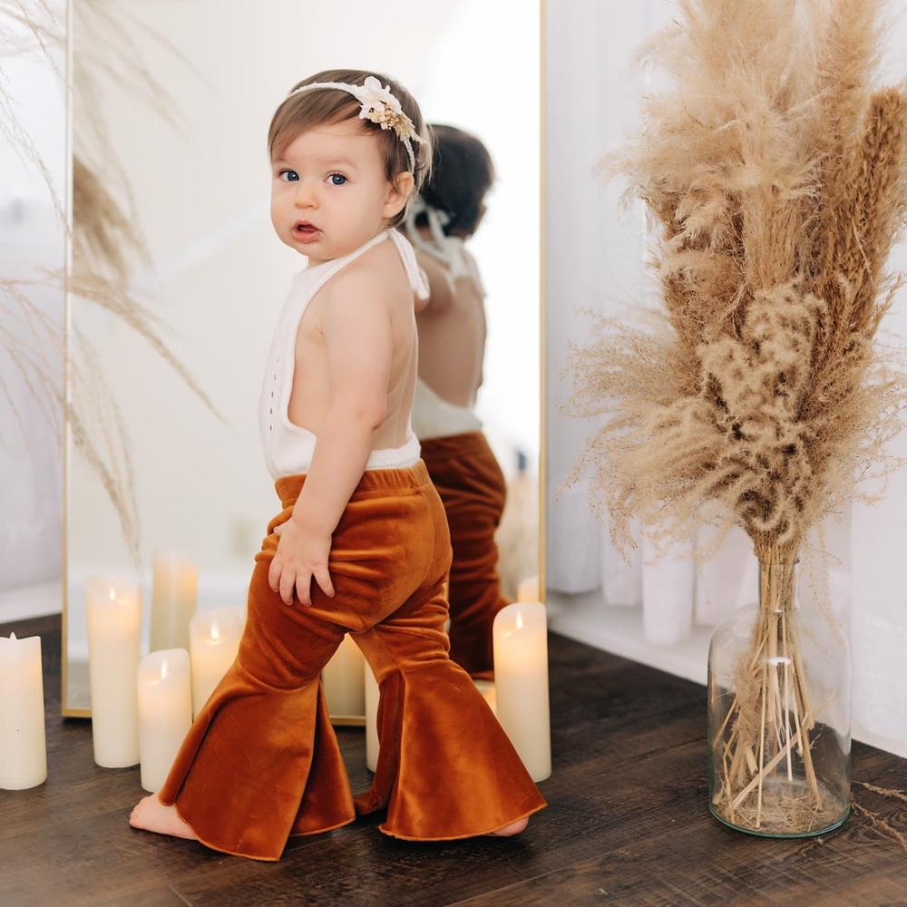 Lina Pleated Velour Bell Bottoms - Camel - Customer Photo From Lauren Bailey 