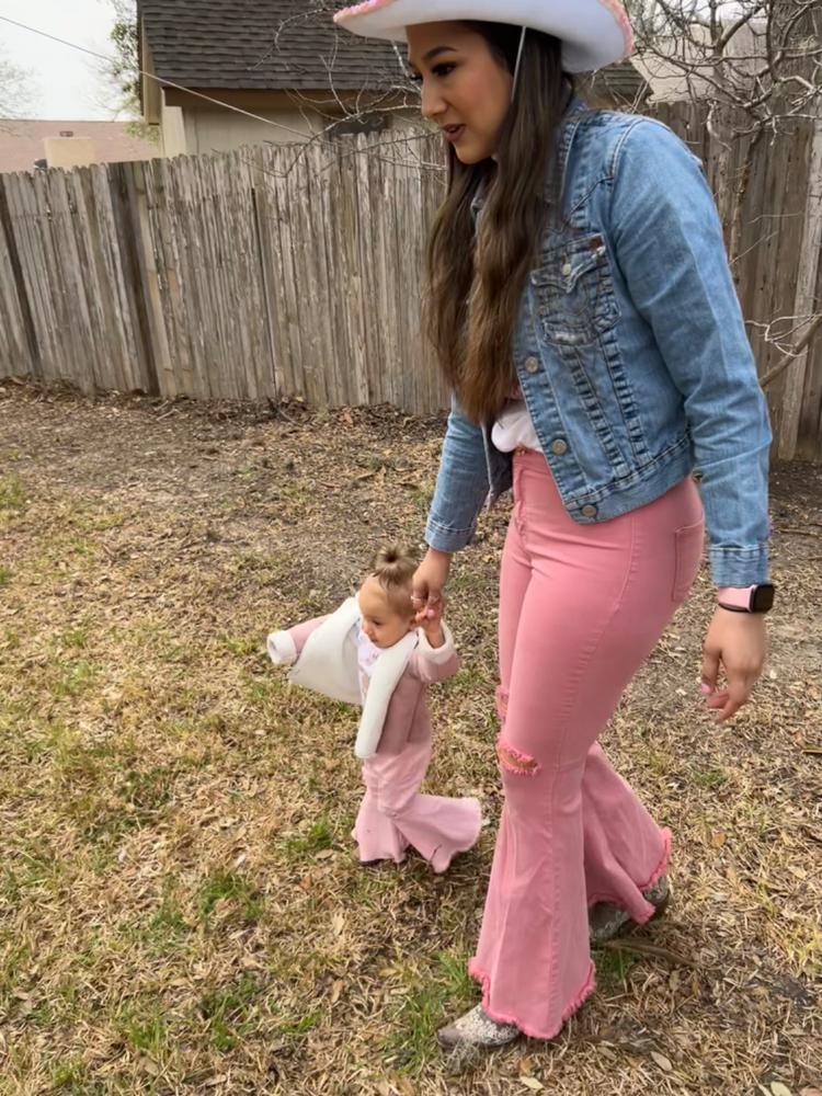 Barbie Pleated Denim Bell Bottoms - PowerPuff Distressed Pink - Customer Photo From Kealani Brooks