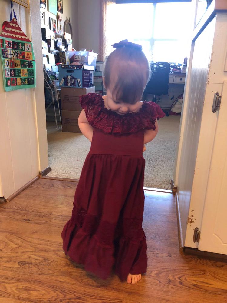 Clara Cotton & Lace Flutter Maxi Dress - Wine - Customer Photo From Leslie 
