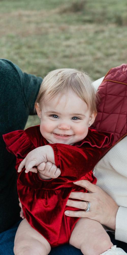 Rhodes Velour Bubble Shorty Romper - Candy Apple Red - Customer Photo From Kristen LaRochelle