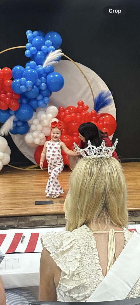 Andi Pleated Bell Bottom Jumpsuit - Patriotic Flags - Customer Photo From adrienne melton