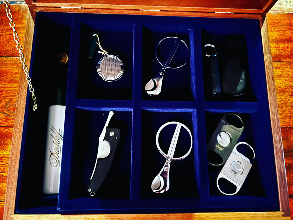Dark Walnut Wood Cigar Accessories Organizer - Customer Photo From Guest