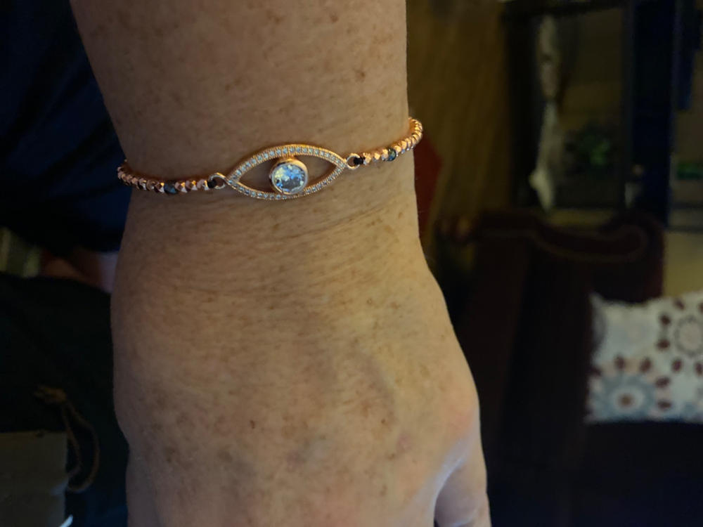 Balancing Energy - Evil Eye Hematite Bracelet - Customer Photo From Marilyn Pataky