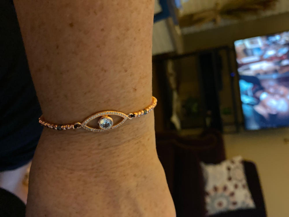 Balancing Energy - Evil Eye Hematite Bracelet - Customer Photo From Marilyn Pataky